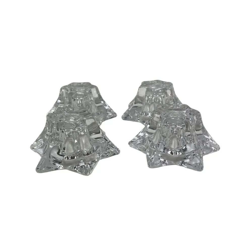 Set Of 4 Star-Shaped Clear Glass Candle Holders Taper & Tealight/Votive Candles